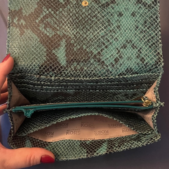 Michael Kors Turquoise Fulton Python Embossed Wallet - Picture 3 of 11
